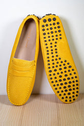 CARGESE - Mocassins Bride Daim Veau Velours Micro Perforé - Homme - Safran